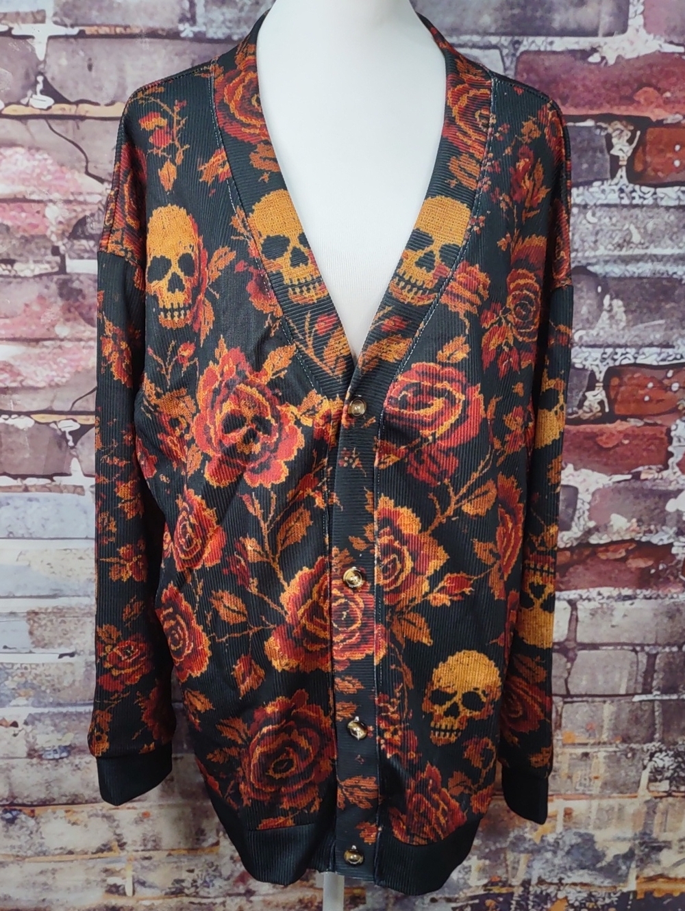 Women's Black Floral & Skull Button-Front Cardigan